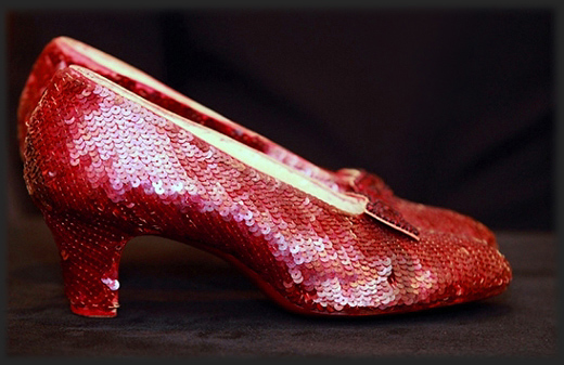 Judy Garland's ruby slippers containing red metallic sequins